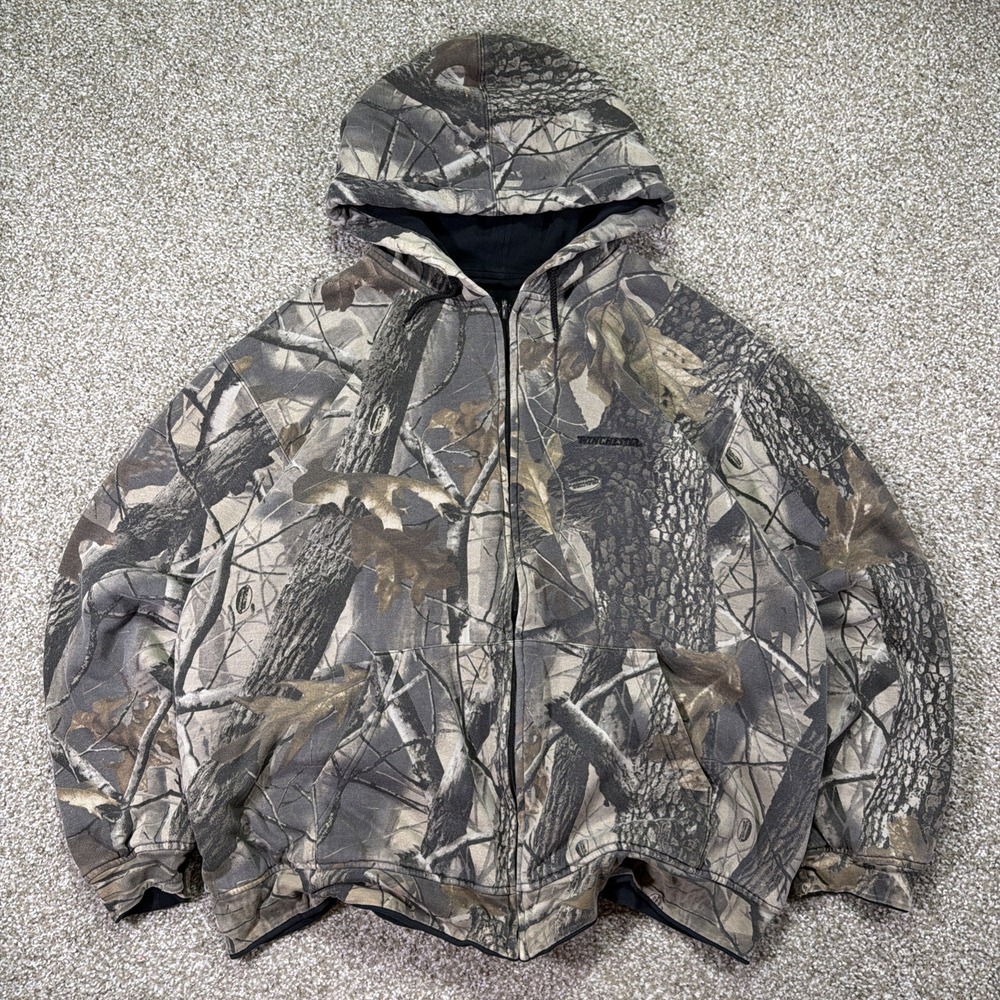 Vintage Camo ZIPUP Hoodie Grunge Reversible Size XL 90s Faded Winchester